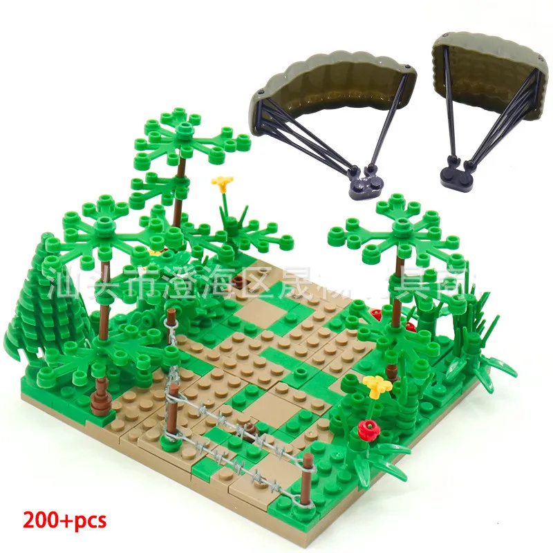 

SWAT Special Forces paratrooper Jungle War scene building blocks model DIY Big tree base plate Bricks Kit