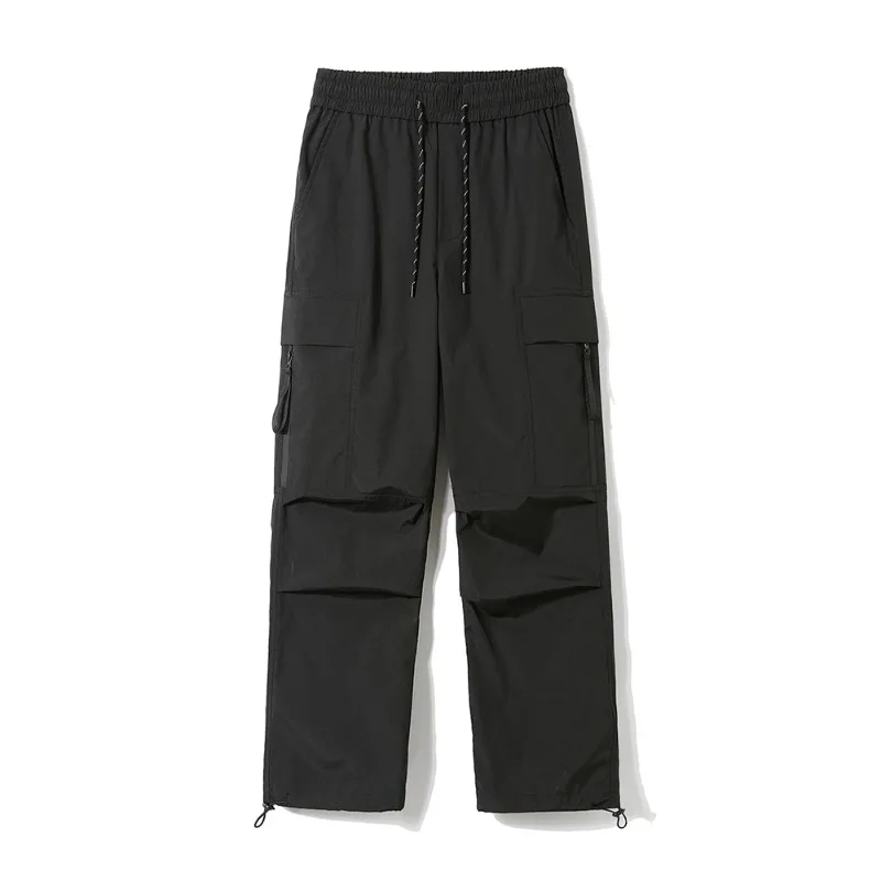 Men's Solid Elastic Pockets Drawstring Zipper High Waist Casual Sports Loose Work Vintage Vacation Trousers Spring Autumn Pants