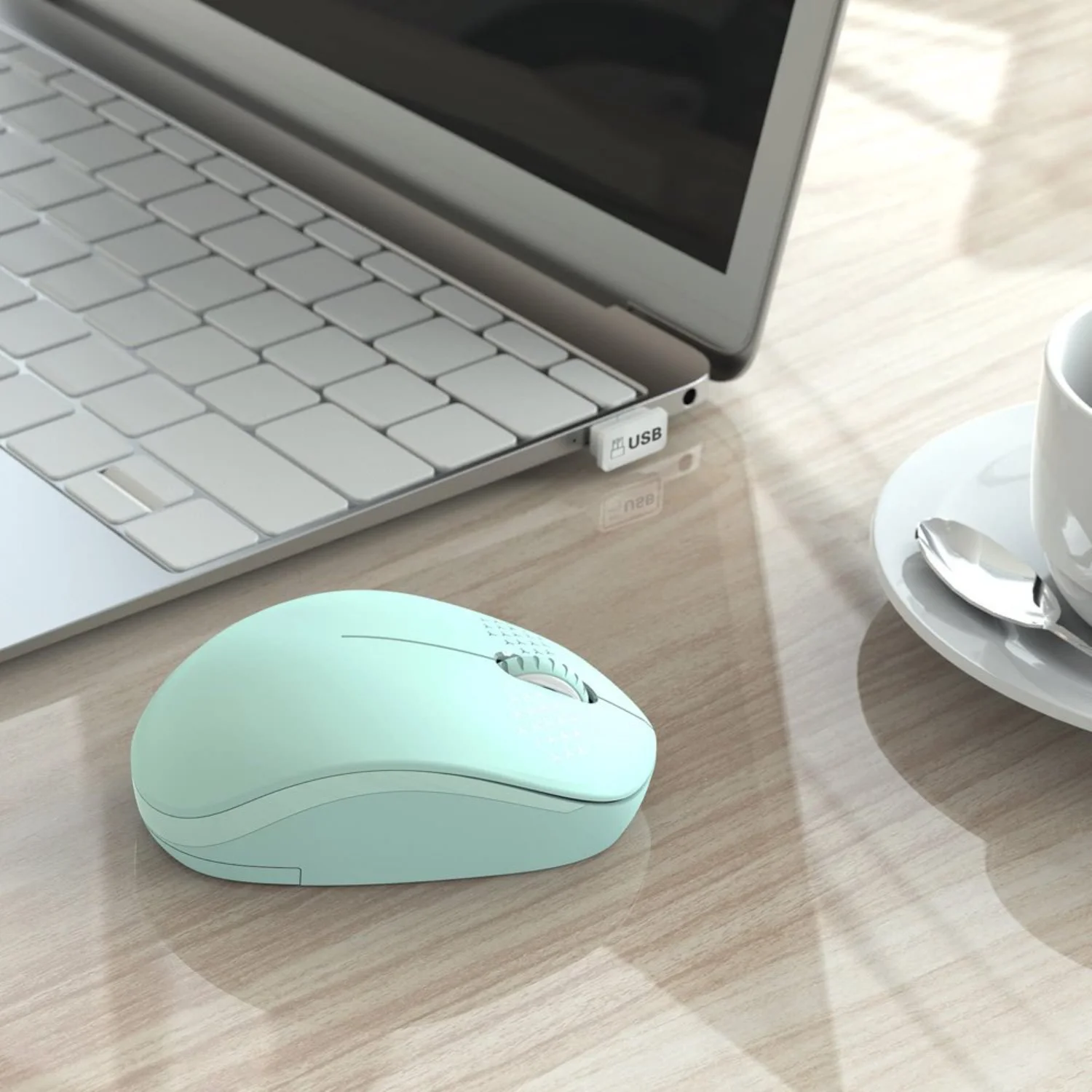 2.4G Noiseless Wireless Mouse with USB Receiver - Portable Mice for PC, Tablet, Laptop - Compatible with Windows - Mint Green