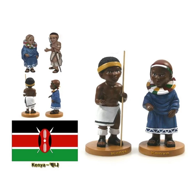 

Kenya National Costumes Hand-painted Resin Crafts World Celebrity Statue Tourism Souvenir Gifts Collection Home Decortion