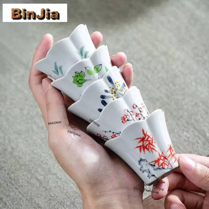 BAEJORIA 40ml Hand Drawn Flower Mouth Teacup Creative Tea Bowl Tea Pair Tea-tasting Meditation Cup Chazhan Master Cups Tableware