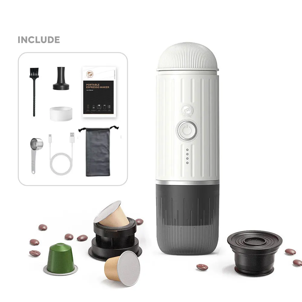 icafilas Portable Coffee Machine Wireless Electric Espresso Maker Fit Nespresso Capsule & Coffee Powder French Press Pot for Car