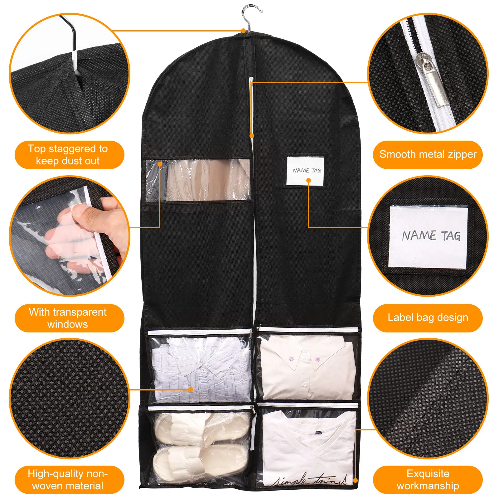 Dustproof Clothing Covers with 4 Pockets Garment Bag Hanging Suit Bags Foldable Suit Cover Bag Coat Protector Closet Organizer