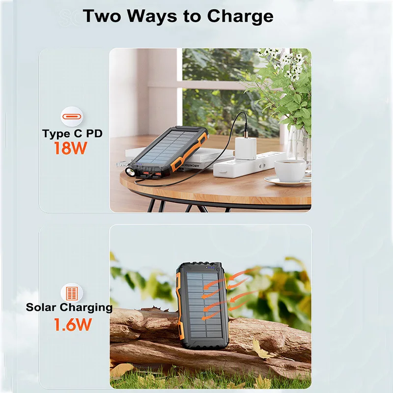 JayoWade 42800mAh Solar Power Bank Waterproof Portable Charger 22.5W Fast Charging Powerbank for iPhone Samsung Xiaomi Poverbank view 4
