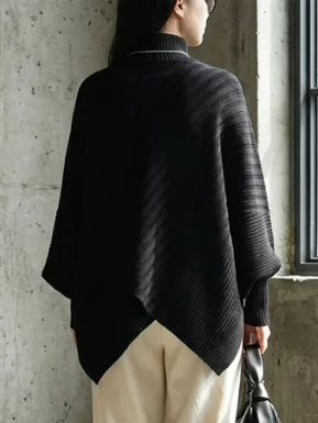 เสื้อไหมพรมคอสูงทรงปีกค้างคาวแบบอสมมาตรสำหรับผู้หญิง สวมใส่สบาย ทรงหลวมทันสมัย ผลิตจากโพลีเอสเตอร์ แขนยาว ให้ความอบอุ่น