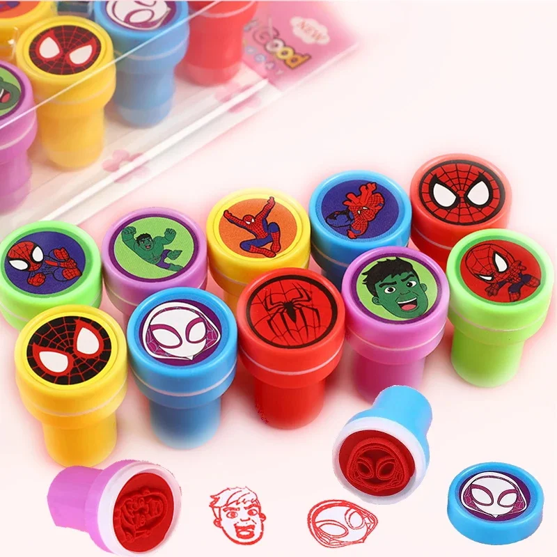 10Pcs Spiderman Stamp Birthday Party Decoration Spidey and His Amazing Friends Themed Stampers for Kids Classroom Rewards Gifts