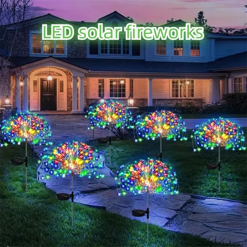 

1PC 8-Modes Solar Firework Lights, 200 LEDs - Multicolor, Warm White, Ideal for Garden, Patio, Walkway, Party, Wedding Decor
