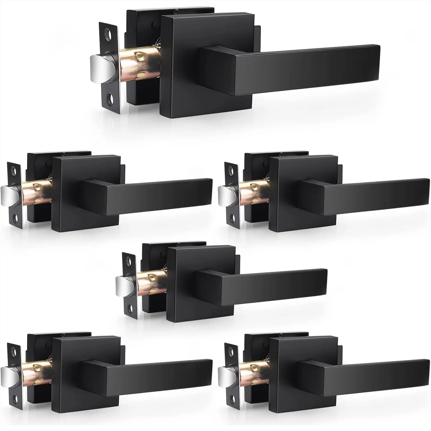 

Matte Black Passage Door Levers Square Hall Closet Handles, Heavy Duty Interior Non-Locking Lever Sets, Reversible for Right &