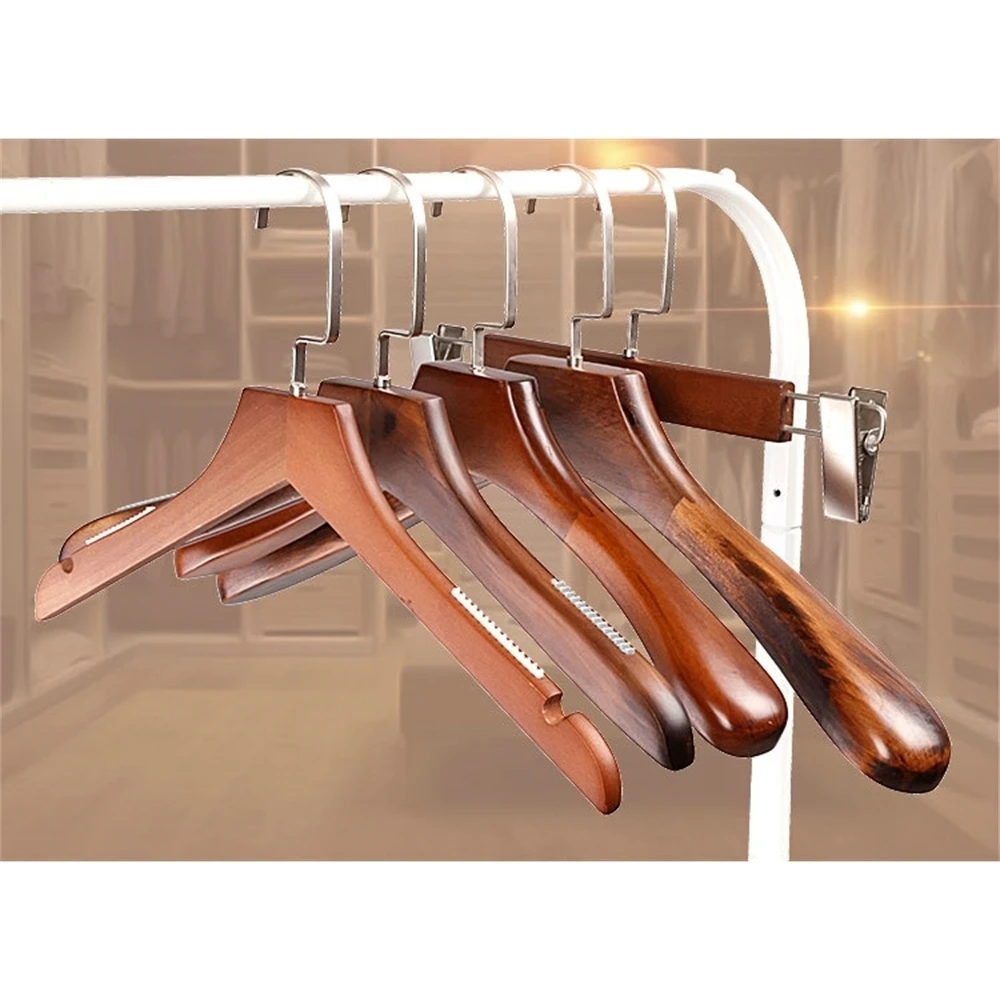 Solid Wood Hangers Pant Clip Hook Wardrobe Clothes Storage Organizer Hanger Wooden Clothes Hanger Home Retro Wood Suit Display