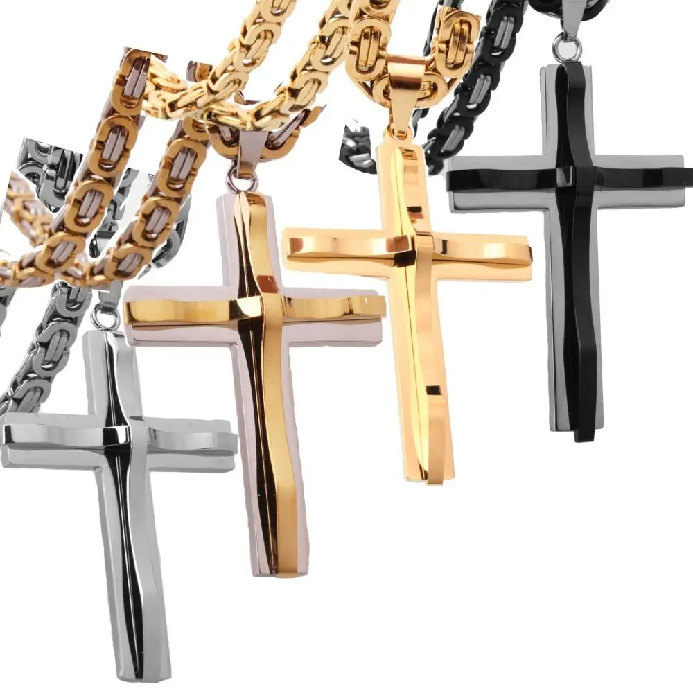 التيتانيوم الصلب الصليب قلادة الرجعية خفيفة الوزن الكاثوليكية مجوهرات اكسسوارات الفاخرة الدينية الصليب سلسلة بدلاية النساء #4
