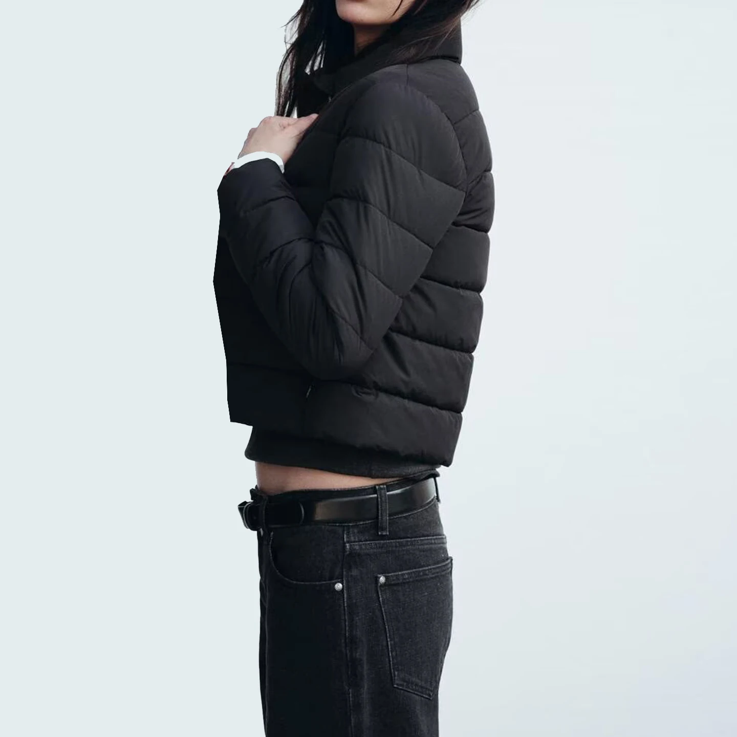 معطف Z للسيدات من Faion ort 2025 جديد Sle دافئ طويل Sve بياقة واقفة لونين من القطن Jaet Commute بقصة ضيقة #3