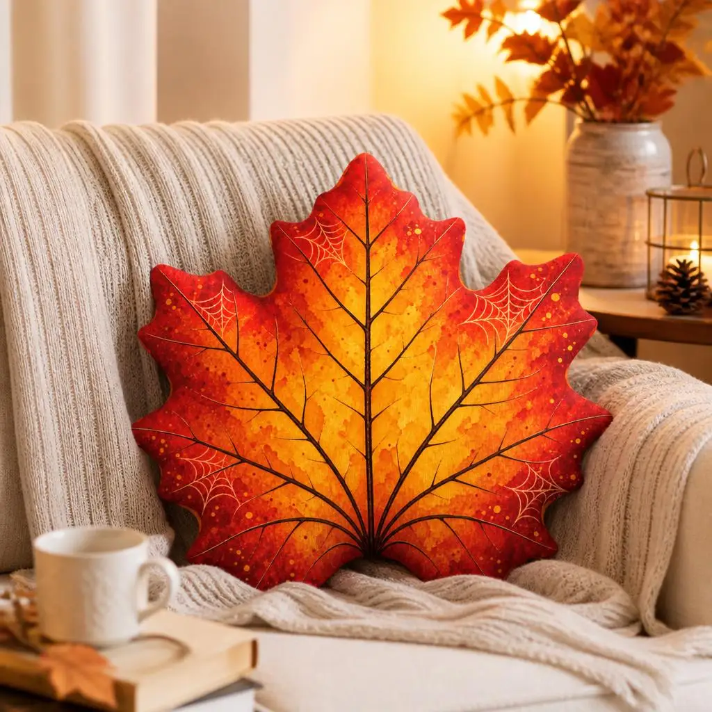 Orange Red Gradient Maple Leaf Shaped Pillow Cushion Irregular Stuffed Throw Pillows for Sofa Home Decoration Gift