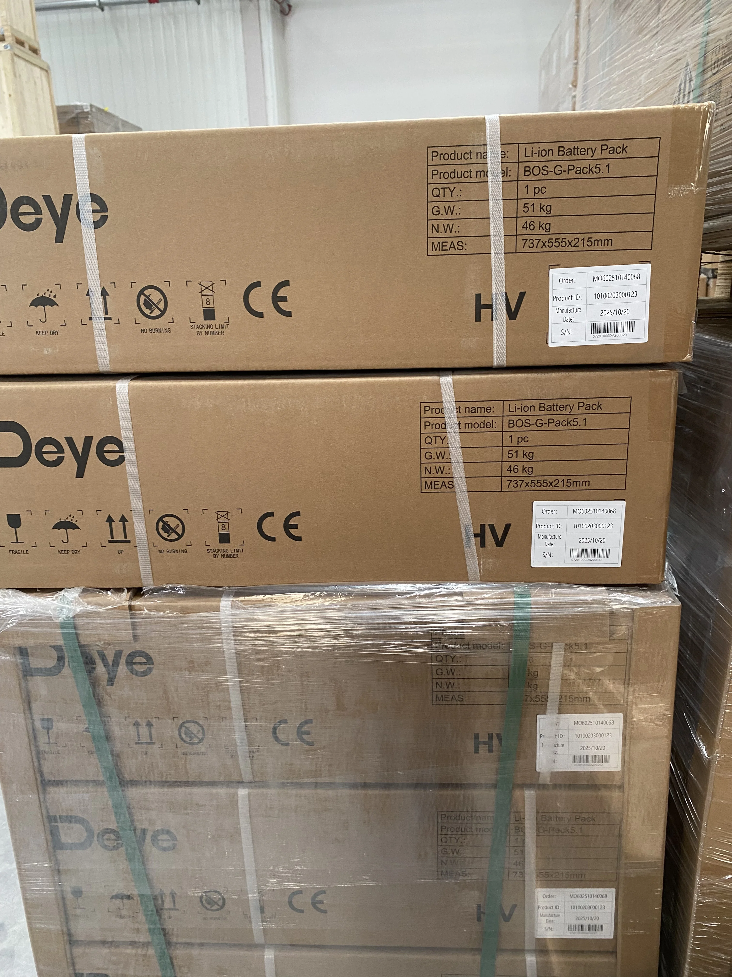 Deye LiFePO4 ESS BOS-G Pro High Voltage Storage Lithium Battery 51.2V 100Ah for Solar Energy System