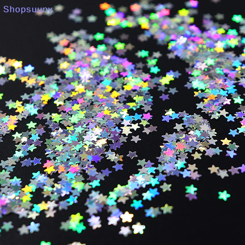 [SU]Colour Holographic Laser Nail Glitter Mix Star Shape For Nail Art Nail Charm 3mm Star Bling Decoration Accessories[SU]