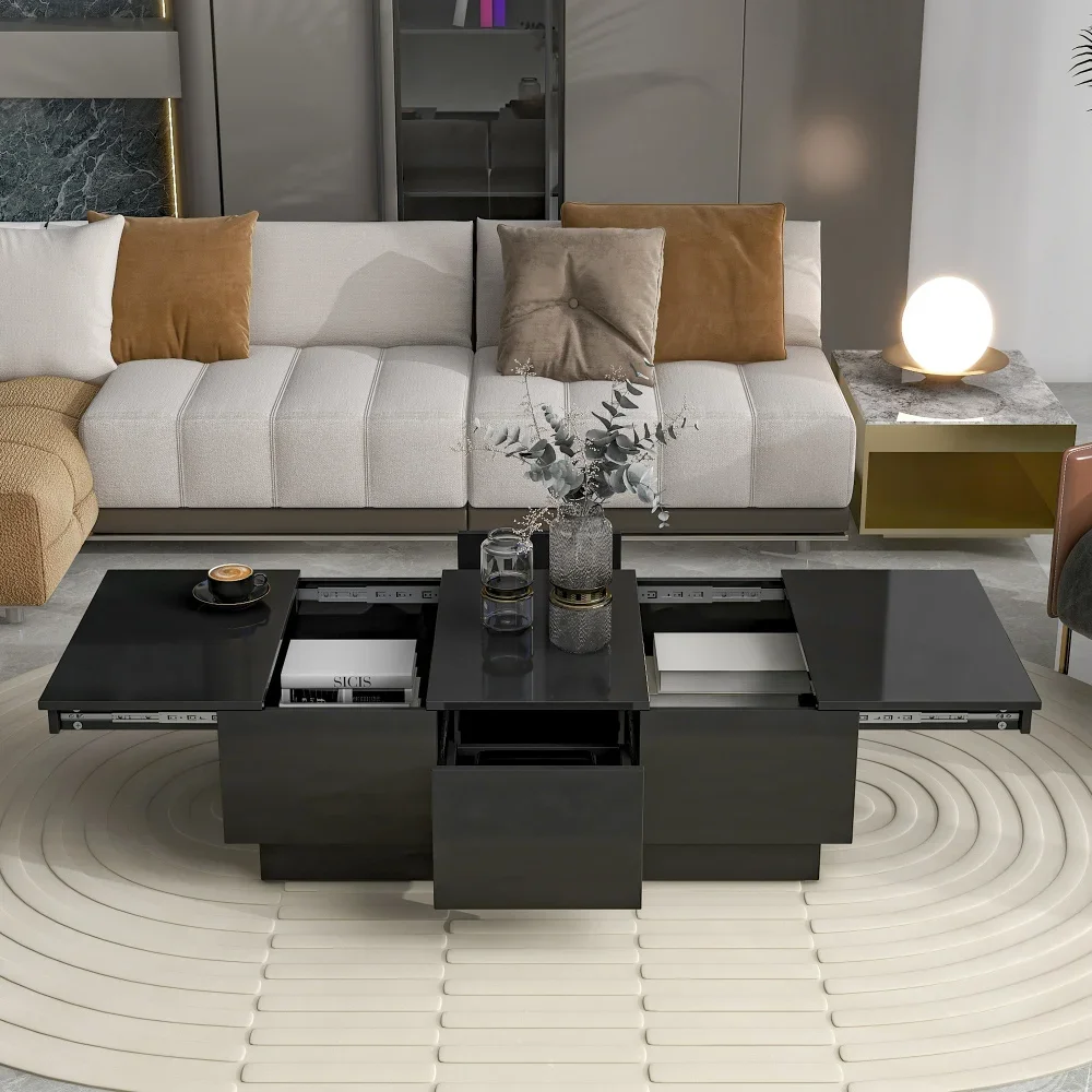 ON-TREND Coffee Table with 2 large Hidden Storage Compartment, Extendable Cocktail Table with 2 Drawers, High-g