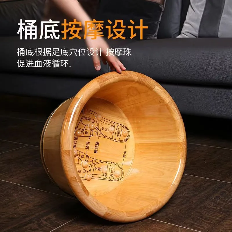 Cedar Wood Foot Soaking Bucket, Massage Foot Bath Basin, 26cm High Insulated Wooden Foot Spa Tub - view 4
