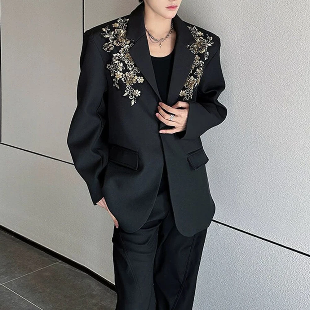 Mens Embroidered  Casual Suit Jacket Autumn Streetwear Fashion Nightclub Business Elegant Stage Performance Niche Niche Top 2026