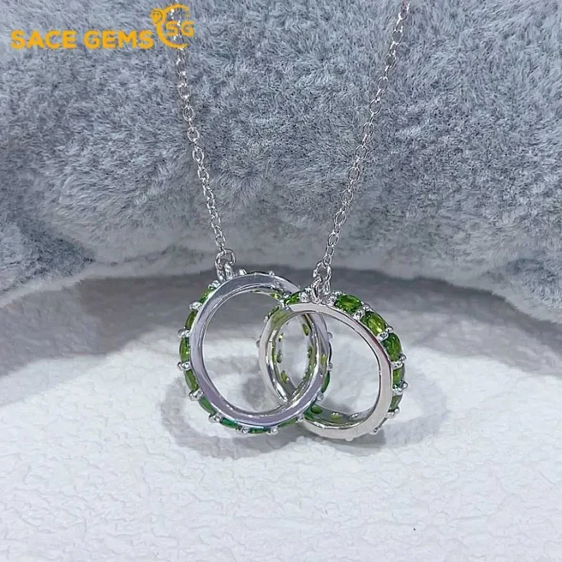 

SACE GEMS New 925 Sterling Silver Raw 2.5MM Natual Diopside Pendant Necklace for Women Engagement Cocktail Party Fine Jewelr