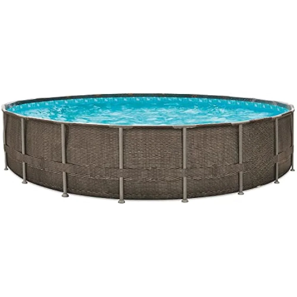 20ft x 48in Round Oasis Designer Above Ground Pool, Dark Double Rattan with SkimmerPlus Filter Pump & Ladder