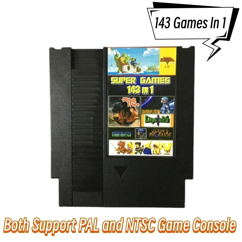 การ์ดเกม8bit ใหม่ล่าสุดสำหรับเครื่องเล่นวิดีโอเกม NES พร้อม143เกมฟรีตลับเกม72พินรองรับเครื่อง PAL และ NTSC