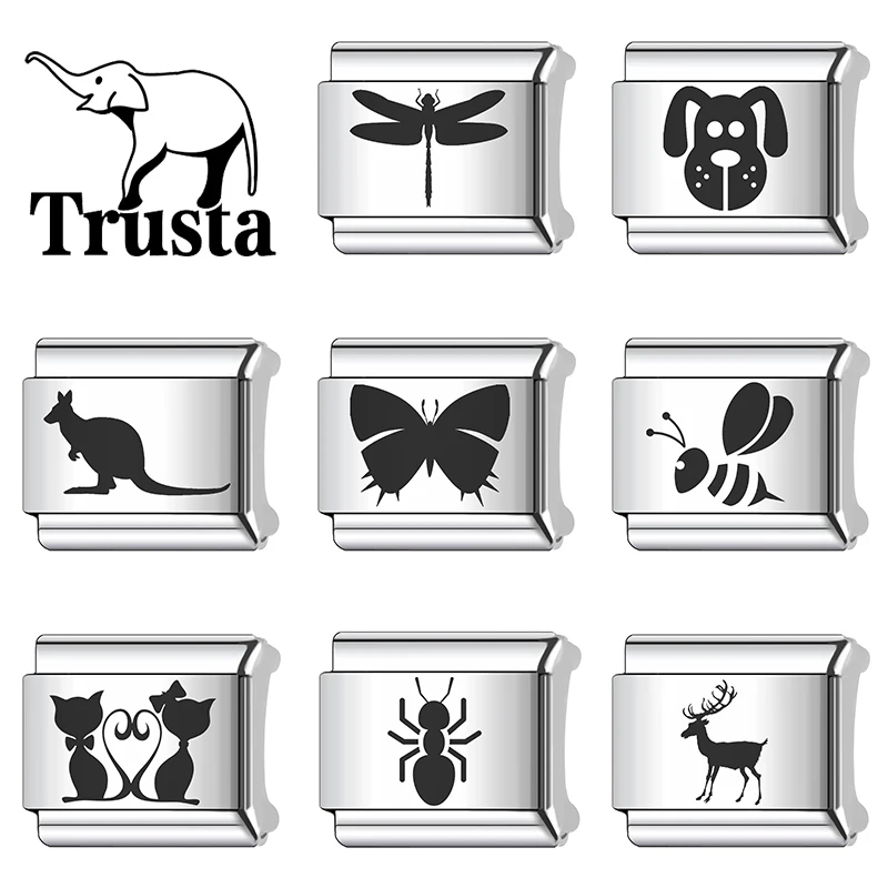 Trusta 2026 Fashion Silvery Cute Animal Italian bracelet charms Gifts for Women DIY Accessories Stainless Steel Wholesale N681