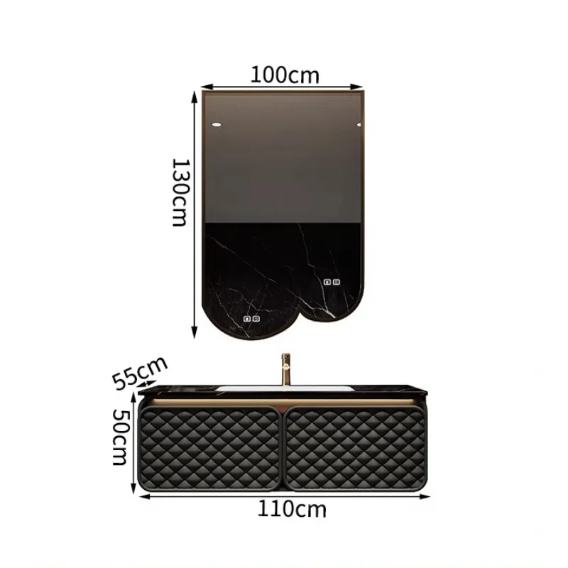Light luxury hotel style bathroom cabinet combination high-end rock slab seamless basin washstand bathroom cabinet