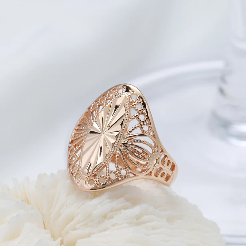 Kinel Fashion Creative Carving Glossy Rings for Women Unusual 585 Rose Gold Color Ethnic Bride Vintage Wedding Jewelry