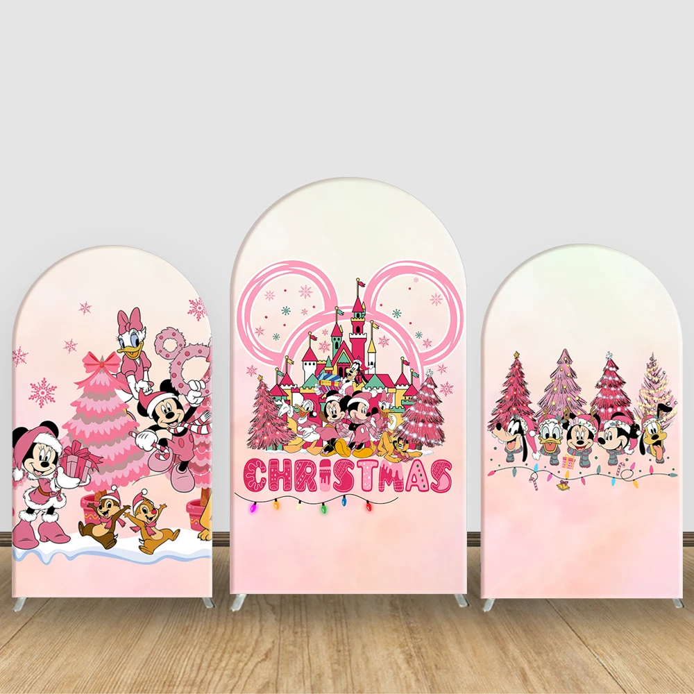 

Disney Christmas Mickey Minnie Arch Backdrop Cover Kids Birthday Pink Girl Birthday Party Photograph Background Customized