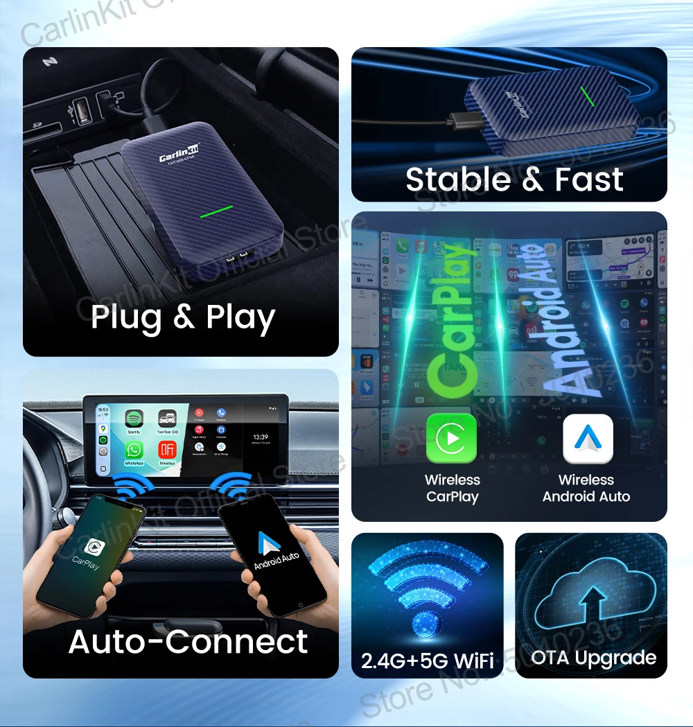 CarlinKit 4.0 CP2A 2-in-1 CarPlay Android Auto Wireless Adapter für kabelgebundene CarPlay-Fahrzeuge BT Wifi 5GHz Online-Upgrade Smart Car Box – Detail 2