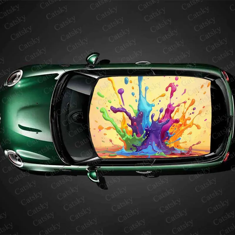 Colorful Graffiti Splash Print Car Roof Sticker Wrap Racing SUV Auto Accessories Packaging PVC Car Hood Graphic Decal Decoration