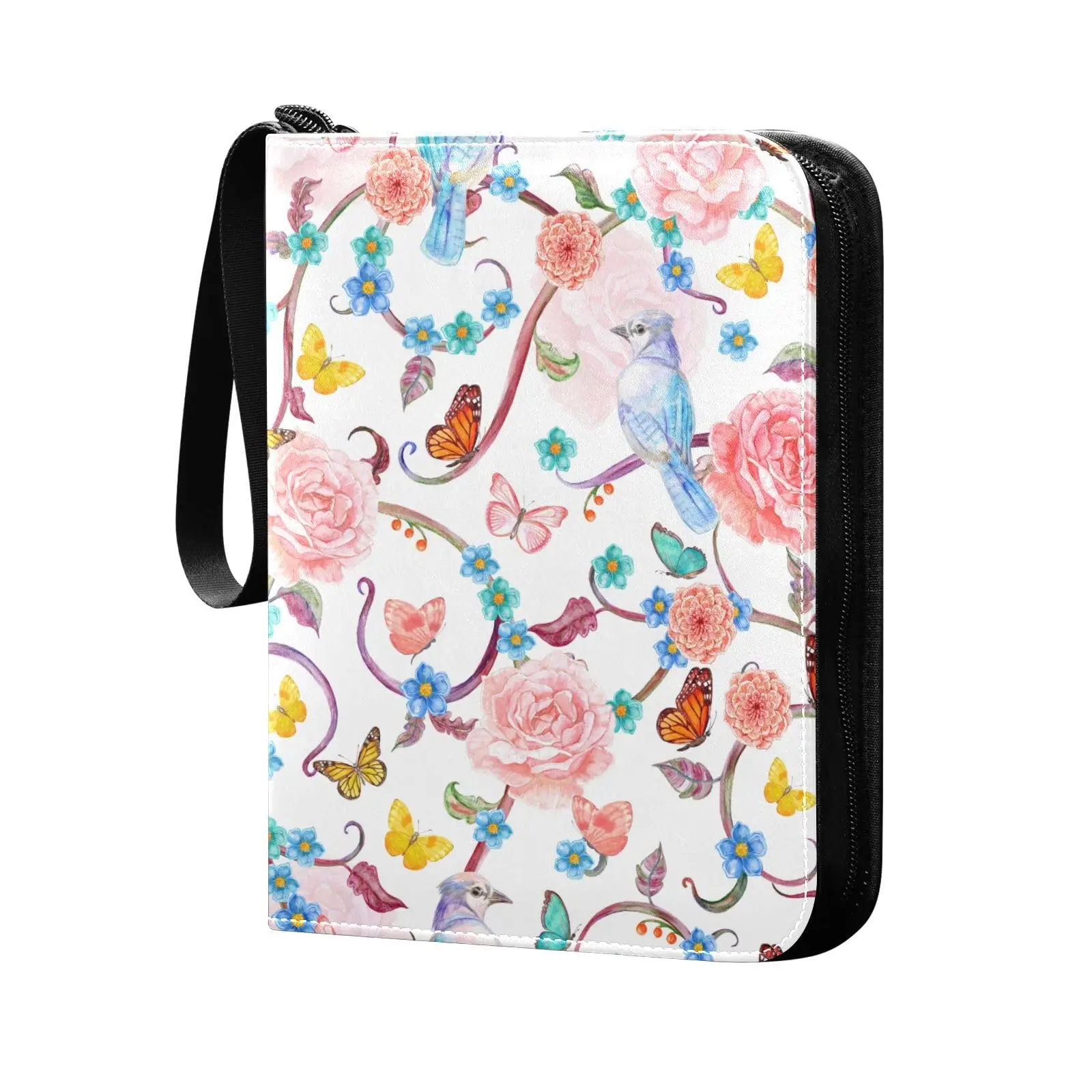 Flower Bird Butterfly 4 Pocket Card Binder, 400 Double Sided Pocket Album for Sport Game Cards, Unique Card Collection Storage