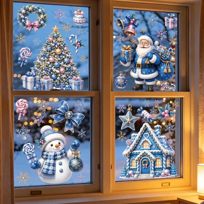 Removable Christmas PVC Static Sticker Santa Elk Window Stickers Beautify Snowflake Wall Decals New Year Party Glass Dress Up