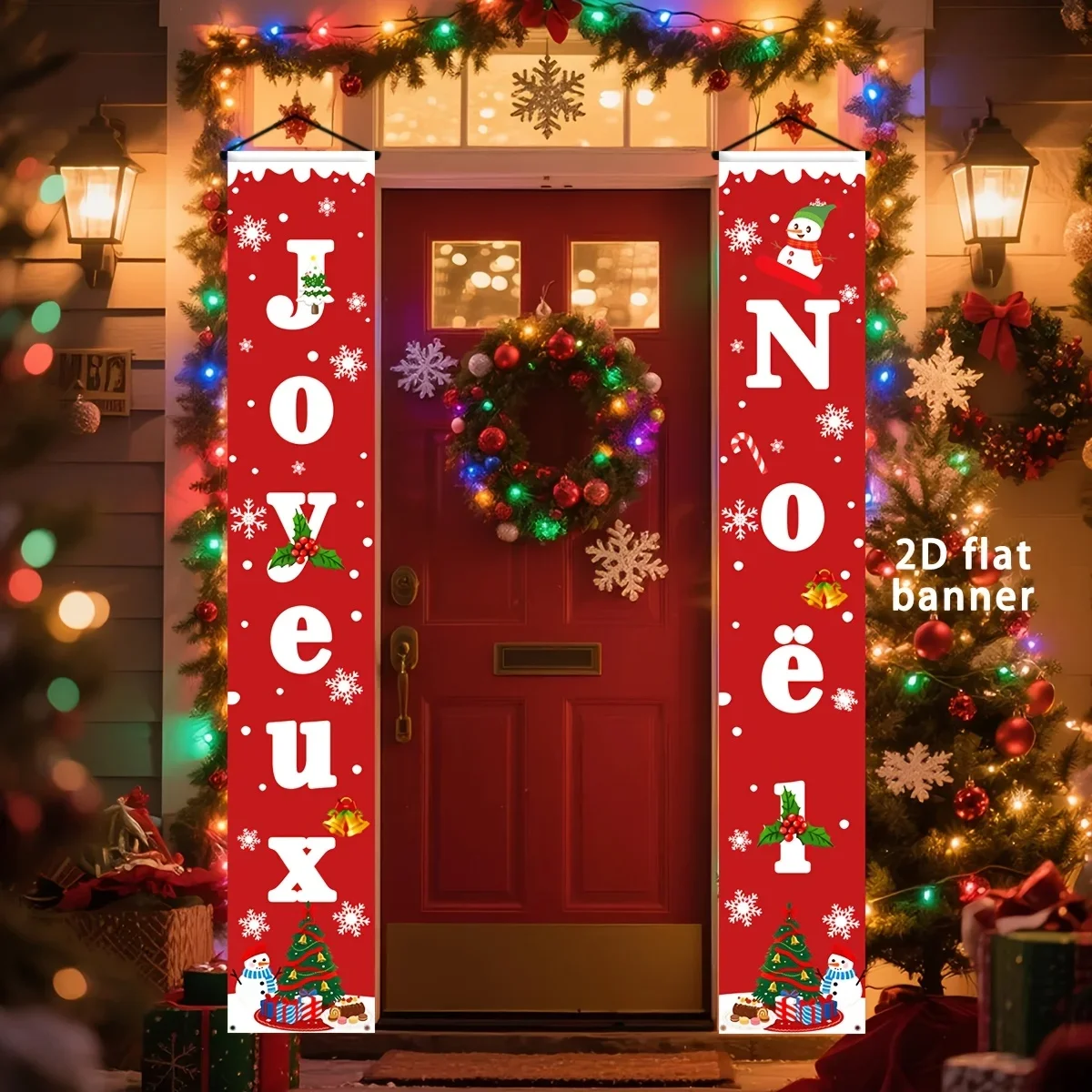 French Christmas door banners, Christmas decorations, Christmas-themed party decorations, outdoor and indoor decorations