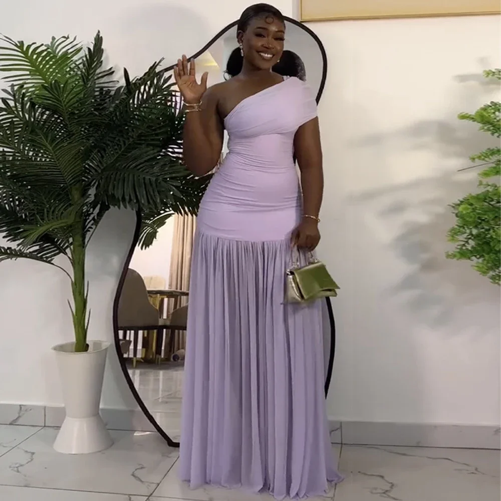 スタイリッシュなイブニングセクシークラブパーティーホリデーマキシドレス レディース エレガントなスキューネック ワンショルダー オフショルダー メッシュ スリット ロングドレス