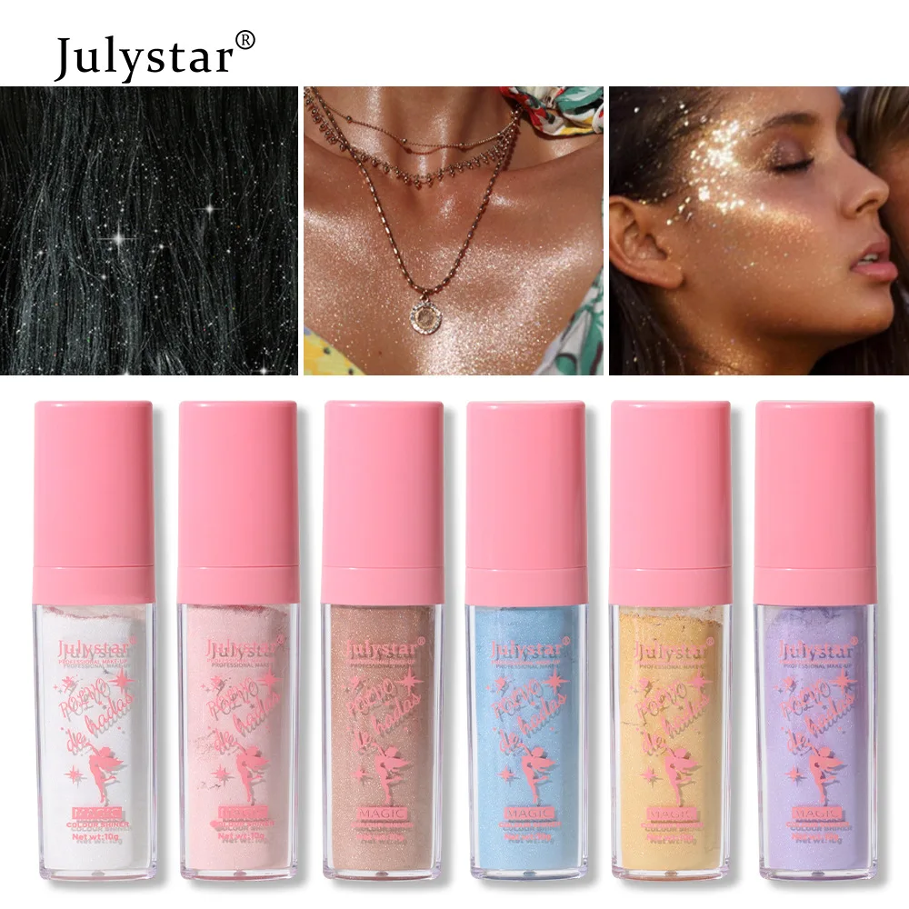 

6 Colors Highlighter Powder Polvo De Hadas Glitter Powder Shimmer Contour Blush Powder Face Body Makeup