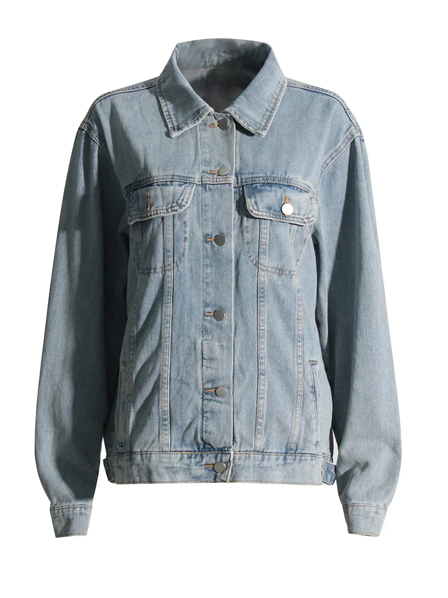 Korean Style Denim Jacket 2025 Autumn Patchwork Flap Pocket Classy Casual Loose Single Breated Outwear