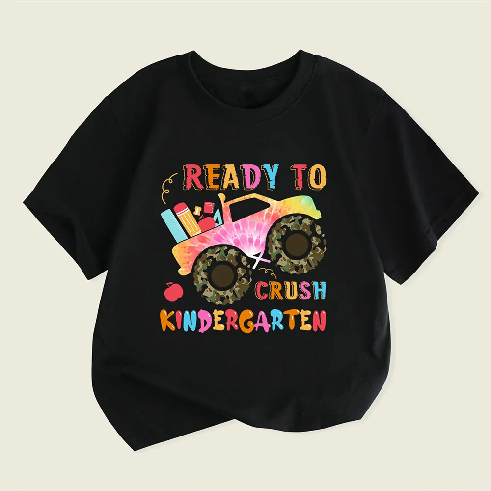 Mädchen Sommer Kurzarm T-shirt Monster Truck Print Casual Rundhals Bequeme kinder Top Mädchen Kleidung Jungen Kleidung