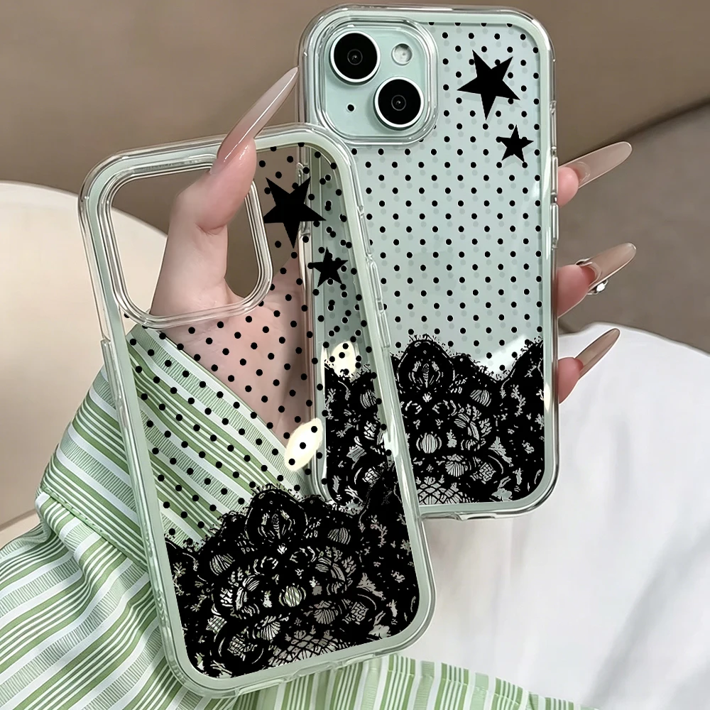 Polka Dot Spitze Sterne Transparente 2-in-1 Handyhüllen für iPhone 17 11 12 13 14 15 16 17 Pro Max Plus XR X Air Stoßfeste TPU-Hülle – Detail 5