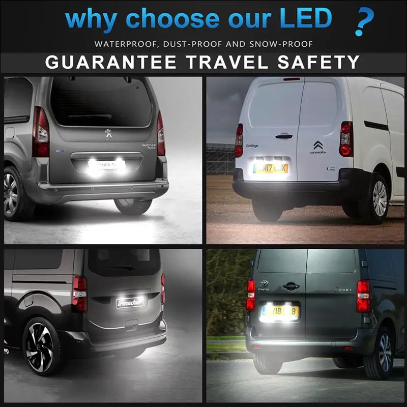 2PCS Error Free White Led Number License Plate Light Lamps For Peugeot Expert Partner Rifter Traveller Ranch Citroen Berlingo