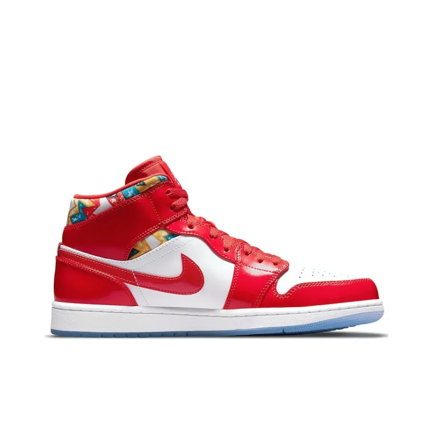 Jordan Air Jordan 1 mid Athletic Comfort Trend Mid Top Retro Board Shoes Blanco Blanco Rojo