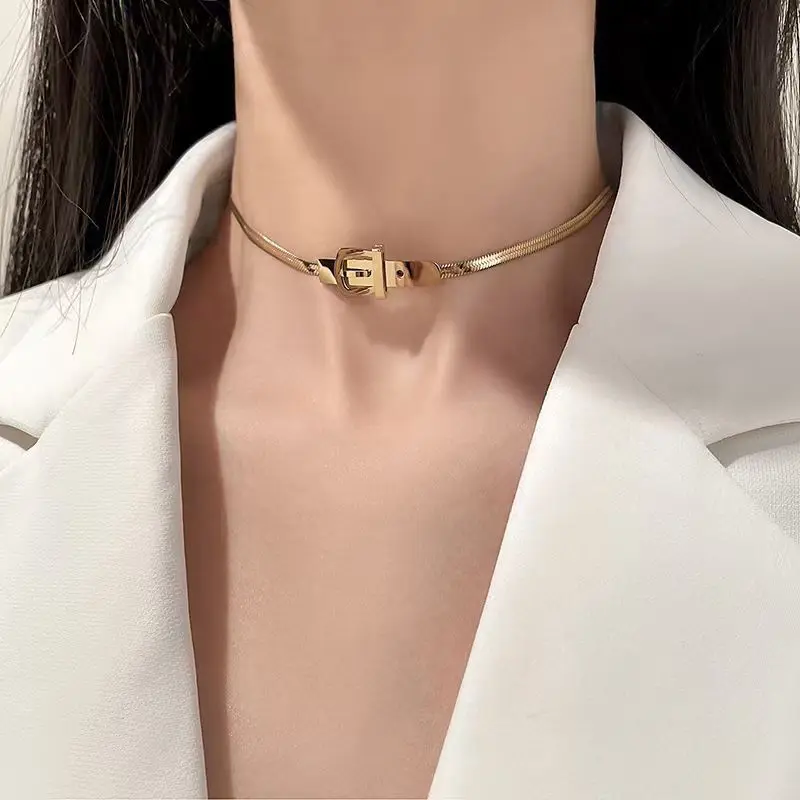 Classic Watch Buckle Shape Titanium Steel Choker Necklace For Woman New Korean Fashion Jewelry Gothic Girl's Sexy Clavicle Chain