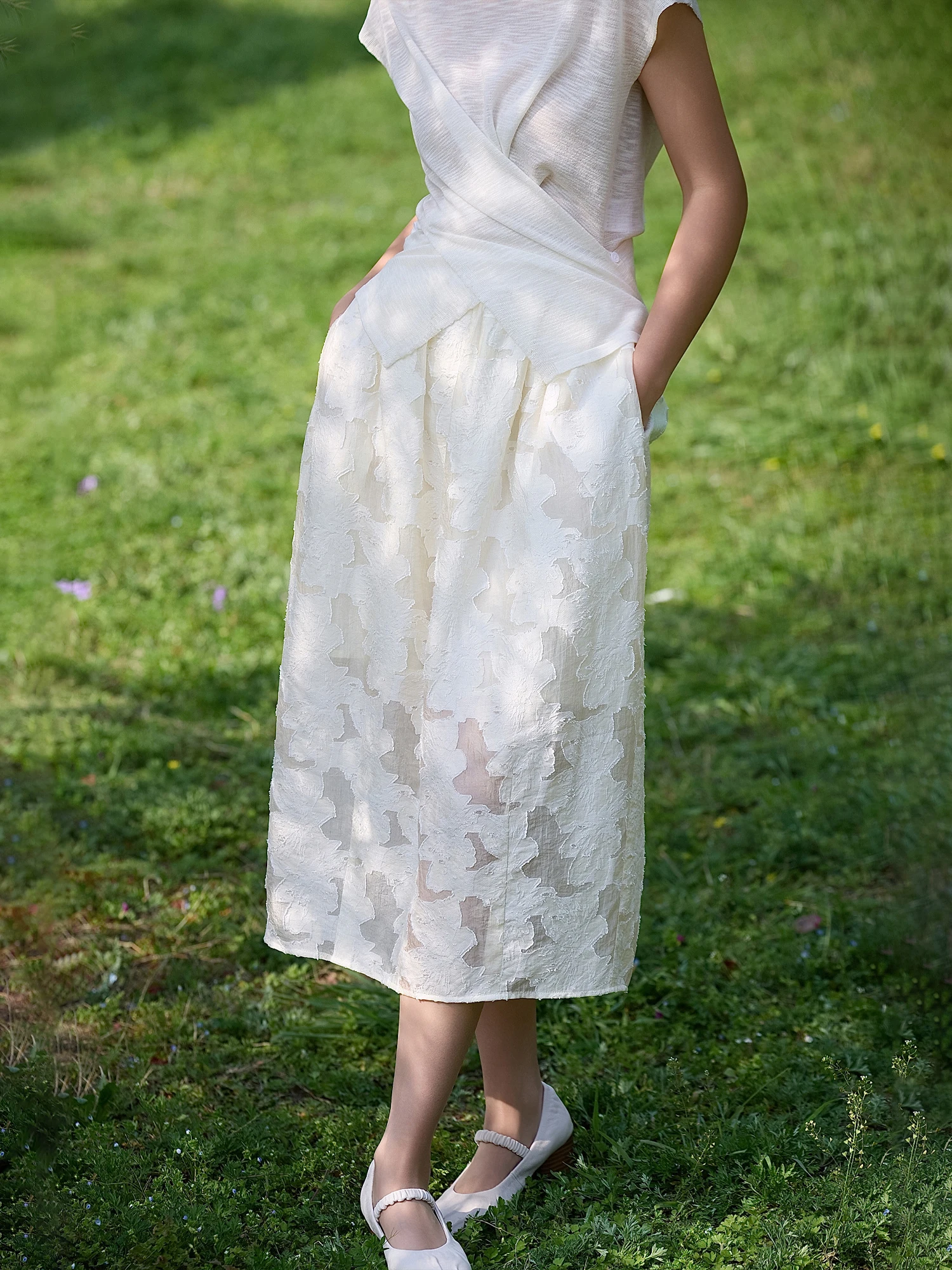 

Художественная дышащая юбка миди с 3D цветочным вырезом, женская, премиум-класса, модная, весна-лето, средней длины, А-силуэт, стандартный крой