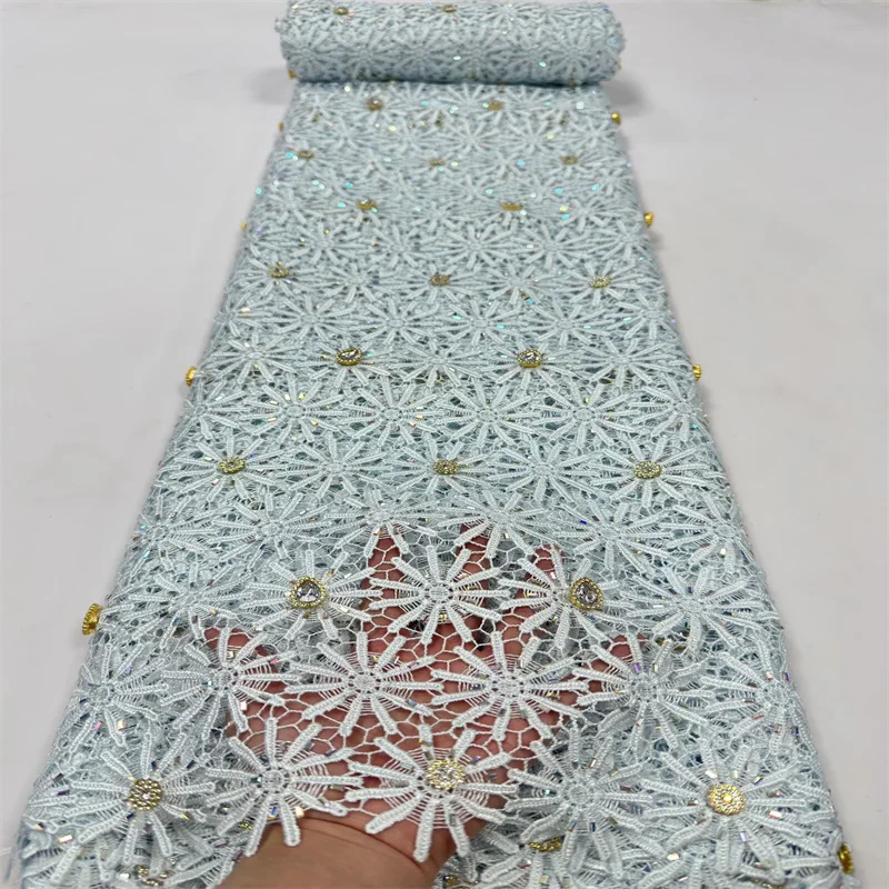 3D African Guipure Cord Gem Lace Cotton Embroidered Traditional Inspired Women Garment Water Soluble Fabric For Occasional Wear