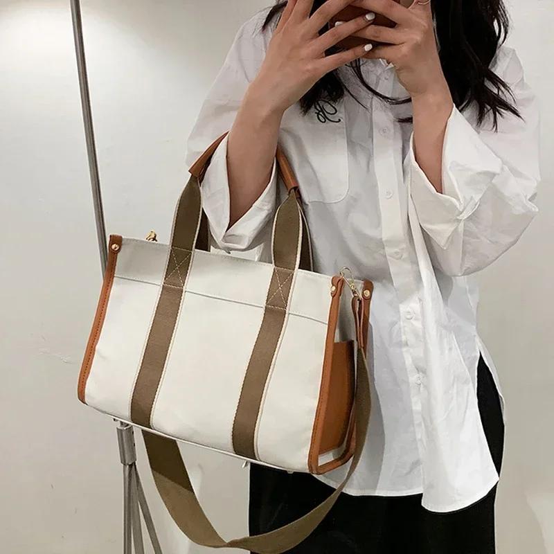 Multifunctional Mommy Bag New Fashion Canvas Messenger Bag Simple Handbag Tote Bag Large Capacity Mommy Bag