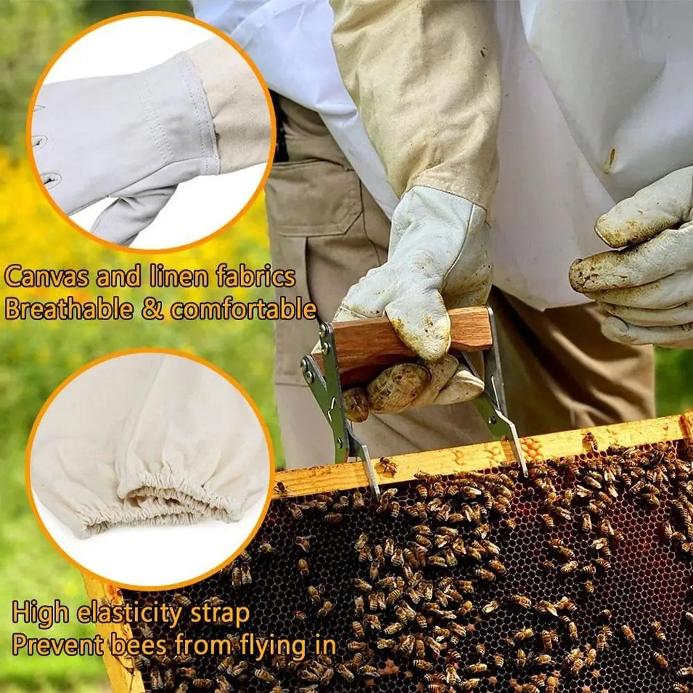 

Пара профессиональных перчаток для пчеловодства, защита от укусов, из холщовой ткани и овчины, инструменты для пчеловодства