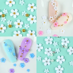 200pcs Mixed Size Flower Nail Art Rhinestones Colorful Acrylic Flower 3D Nail Charms Gold Silver Beads Nails Accessories Supply