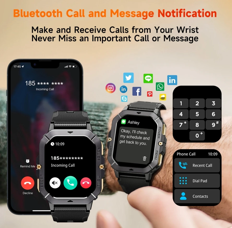 Oukitel-reloj inteligente deportivo Bt101, pantalla táctil, batería de gran capacidad, asistente de voz IA, llamada Bluetooth, 2,02 pulgadas, 410mAh