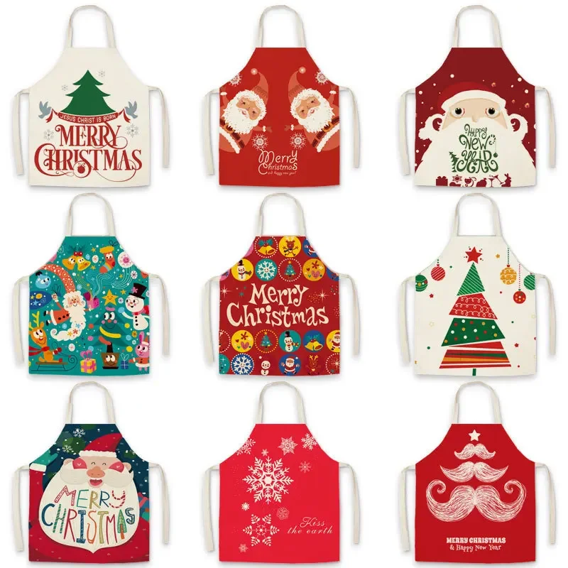 New Christmas Cartoon Apron Linen Creative Christmas Oil and Dustproof Adult Apron Parent-child Customization Tablier фартуки