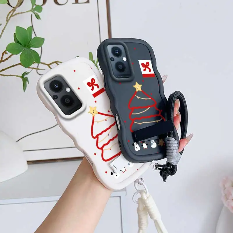 À prova de choque com cordão e suporte árvore de natal vermelha moda pronta flexível para oneplus nord n20 5g caso com oneplus nord n20