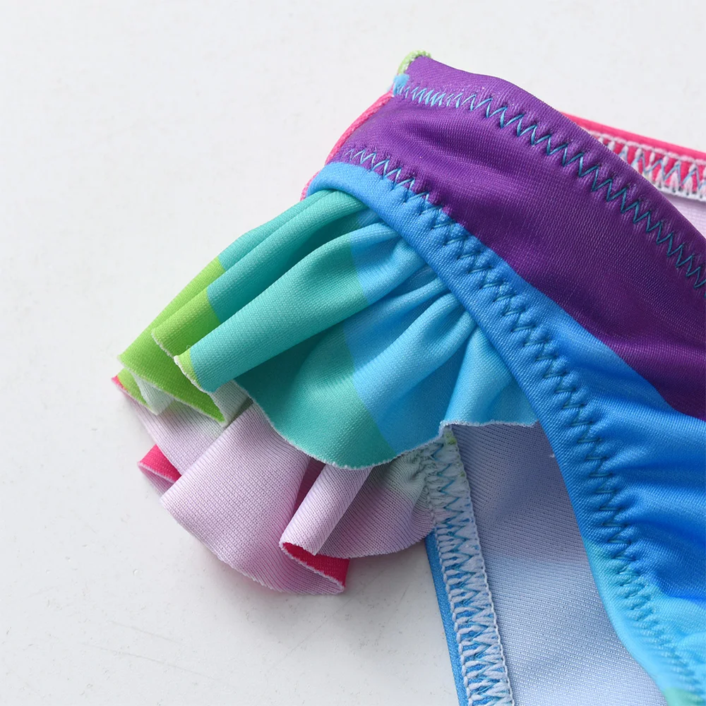 DXTON çocuklar mayo İki adet kızlar mayo Ruffles kol çocuklar yaz Beachwear Set yürümeye başlayan kızlar yüzme Bikini Suit 3-10Ys